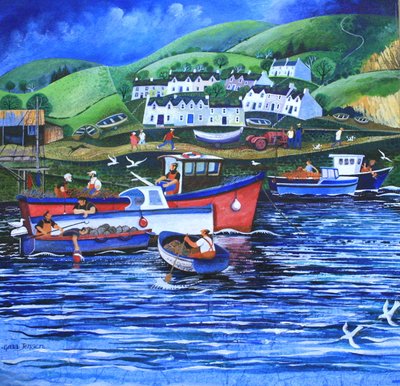 Landing the Catch, 2010, (akryl på papir) af Lisa Graa Jensen