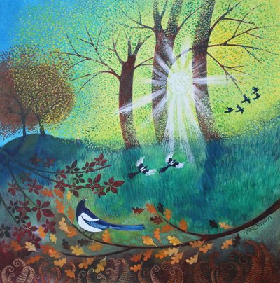 Magpies, 2023 (akryl på lærred) af Lisa Graa Jensen