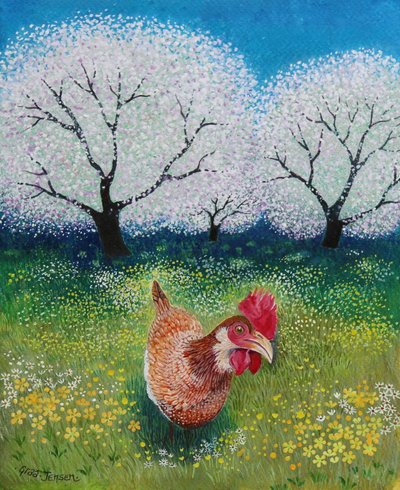 Orchard Høne, 2021, (akryl på papir) af Lisa Graa Jensen