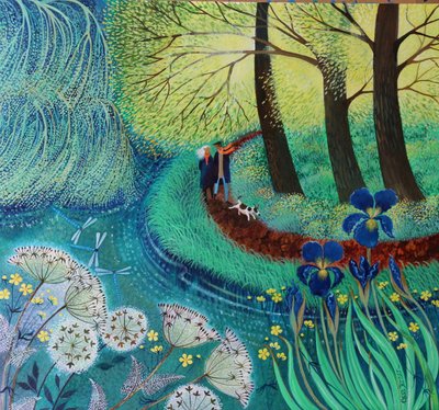 River Wey walk, 2017, (akryl på papir) af Lisa Graa Jensen