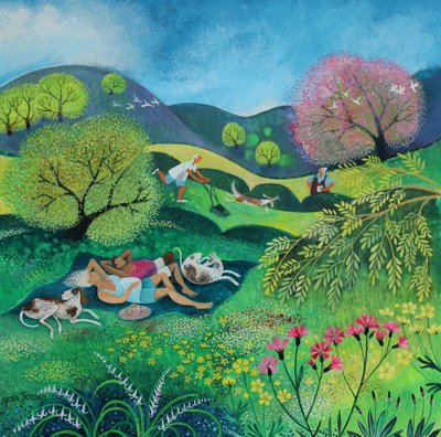 Sunny Sunday Afternoon, 2022 (akryl på papir) af Lisa Graa Jensen