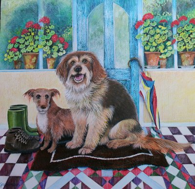 Time for Walkies, 2021, (akryl på papir) af Lisa Graa Jensen