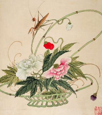 Et af en række malerier af blomster og insekter, slutningen af det 19. århundrede af Liu Hua