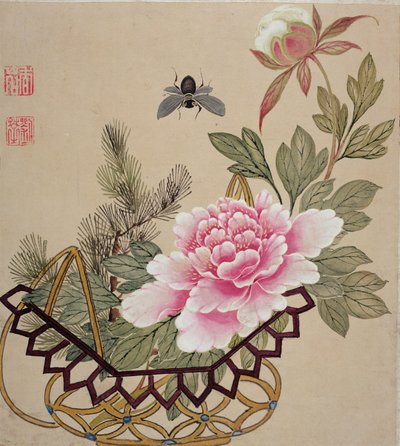 Et af en række malerier af blomster og insekter, slutningen af det 19. århundrede af Liu Hua