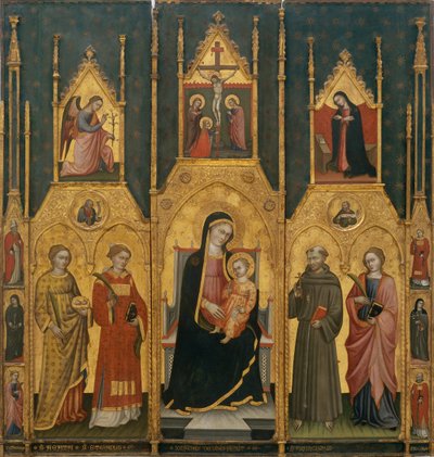 Altertavle af Jomfru Maria med helgenerne Agatha, Stefan, Frans og en martyrhelgen af Lo Spagna