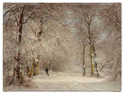En snedækket sti om vinteren (olie på lærred) af Lodewijk Frederik Hendrik (1850 1936) Apol