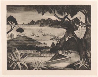 Bjerglandskab med bugt på Korsika La Corse (original titel) af Lodewijk Schelfhout (signed by artist)