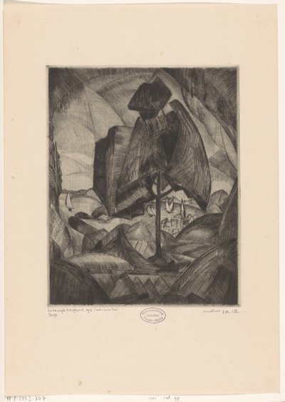 Boom in een heuvellandschap met meer Træet ved en sø (original titel) Træet med søen (titel på objektet) af Lodewijk Schelfhout (signed by artist)