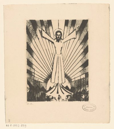 Kristus med udstrakte arme i et bakket landskab af Lodewijk Schelfhout (signed by artist)