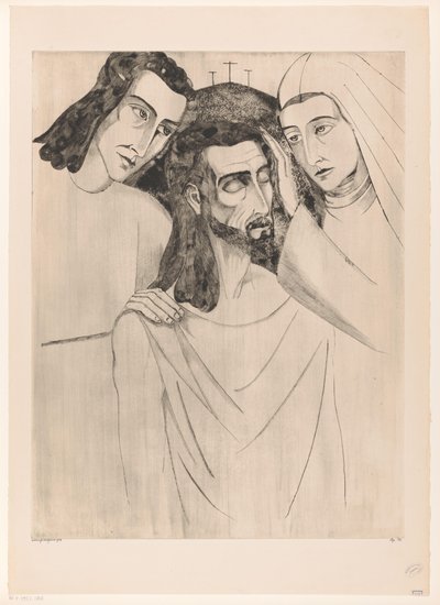 Christus tussen Johannes de Doper som Maria Kristus, hans mor og Sankt Johannes (original titel) af Lodewijk Schelfhout (signed by artist)