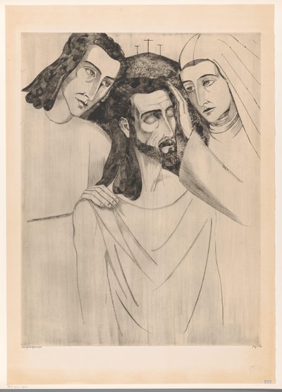 Christus tussen Johannes de Doper som Maria Kristus, hans mor og Sankt Johannes (original titel) af Lodewijk Schelfhout (signed by artist)