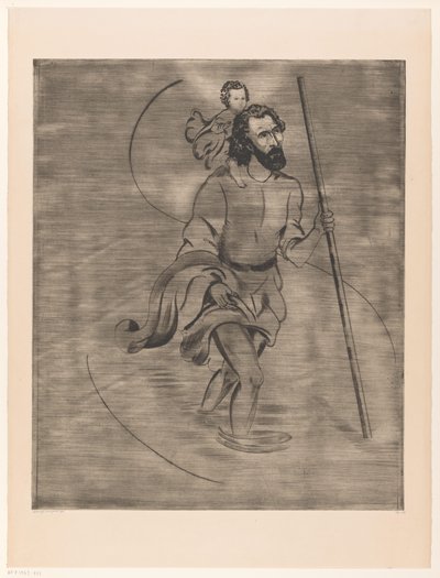 Sankt Christopher med Kristusbarnet Saint Christophe (original titel) af Lodewijk Schelfhout (signed by artist)