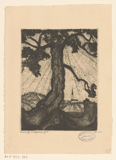 Bakket landskab med bebyggelse Le Village I (original titel) af Lodewijk Schelfhout (signed by artist)