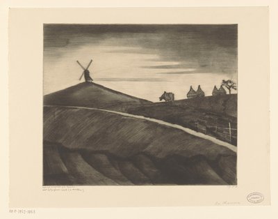 Bakket landskab med pløjende okse nær Etikhove La Charrue (original titel) af Lodewijk Schelfhout (signed by artist)