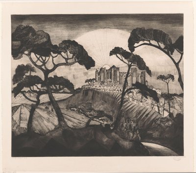 Slot på en bakke Le Château II (original titel) af Lodewijk Schelfhout (signed by artist)