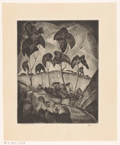 Mere i et bakket landskab Le Lac (original titel) af Lodewijk Schelfhout (signed by artist)