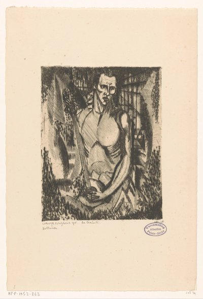 Muzikant La Crainte (original titel på objekt) af Lodewijk Schelfhout (signed by artist)