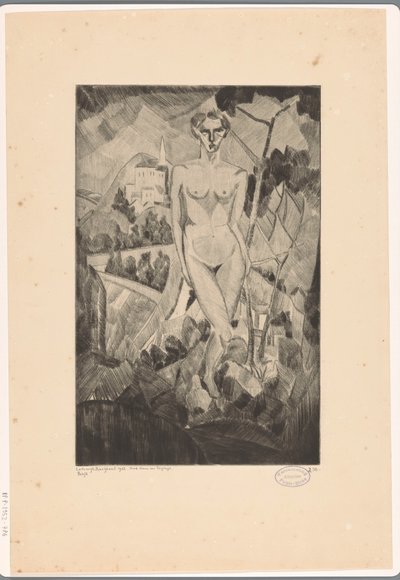 Nøgen kvinde i bakket landskab Nue dans un paysage (original titel på objektet) af Lodewijk Schelfhout (signed by artist)
