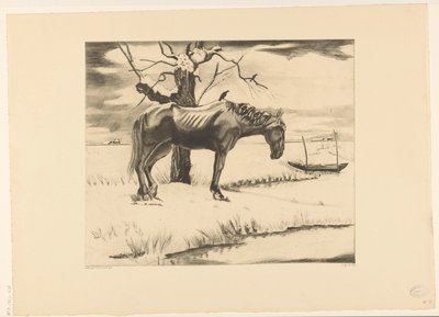 Hest i et snedækket landskab Vieillesse (original titel) af Lodewijk Schelfhout (signed by artist)
