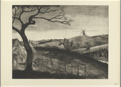 Pløjende bonde med en okse ved Etikhove Labourer Flamand (original titel) af Lodewijk Schelfhout (signed by artist)