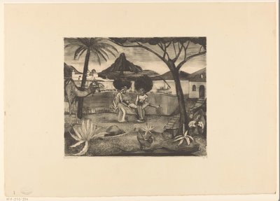 To mænd bærer en mand i en have af Lodewijk Schelfhout (signed by artist)