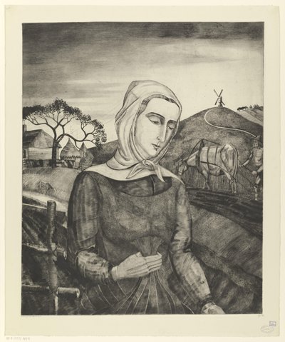 Flamsk bonde i et bakket landskab Jeune fille Flamande (original titel) af Lodewijk Schelfhout (signed by artist)