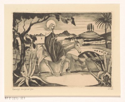Flyvning til Egypten La Fuite og Egypten II (original titel) af Lodewijk Schelfhout (signed by artist)