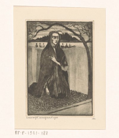 Kvinde ved en grav Femme au tombeau (original titel) af Lodewijk Schelfhout (signed by artist)
