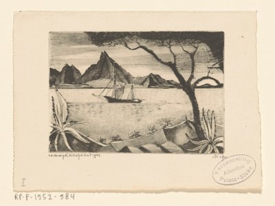 Sejlskib i en bugt Le Bateau (original titel) af Lodewijk Schelfhout (signed by artist)