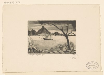 Sejlskib i en bugt Le Bateau (original titel) af Lodewijk Schelfhout (signed by artist)