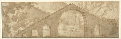 Stejl bro i et landskab af Lodewijk Toeput (attributed to)