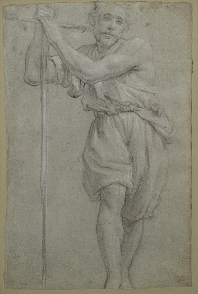 En mand læner sig op ad et trækors (pastel) af Lodovico (attr. to) Carracci