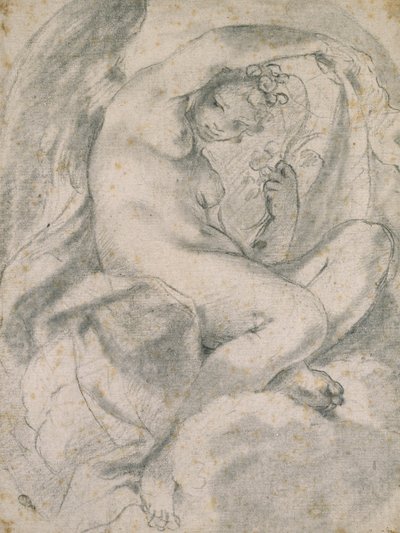 En nymfe (flora) midt i skyer (sort kridt med stub på råhvidt papir) af Lodovico Carracci