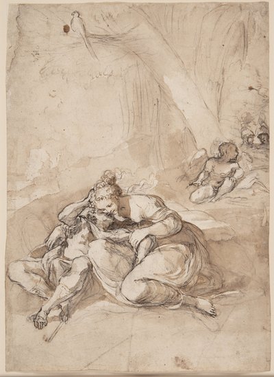 Armida besnærende Rinaldo i tryllehaven? (Scene fra Torquato Tassos Gerusalemme Liberata) af Lodovico Carracci