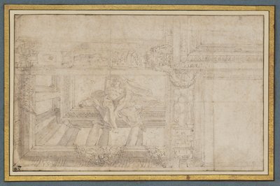 Ignudo, efter en loftfresko i Sala di Ulisse, Palazzo Poggi, Bologna af Lodovico Carracci