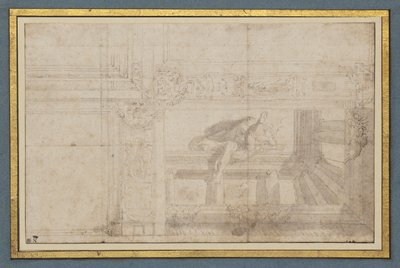 Ignudo, efter en loftfresko i Sala di Ulisse, Palazzo Poggi, Bologna af Lodovico Carracci
