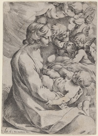 Madonna og barn med engle af Lodovico Carracci