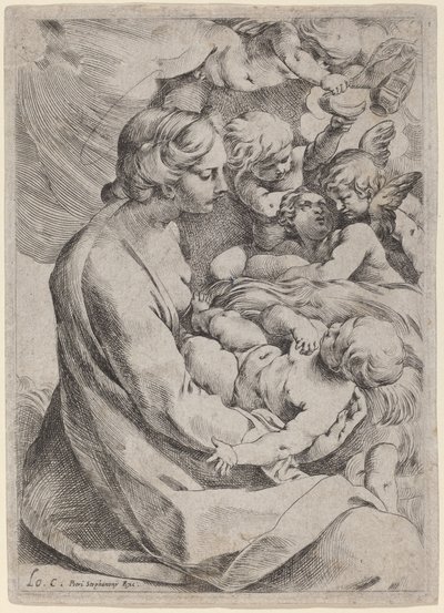 Madonna og barn med engle af Lodovico Carracci