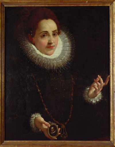 Portræt af en dame, der holder en portrætminiature af en gentleman af Lodovico Carracci