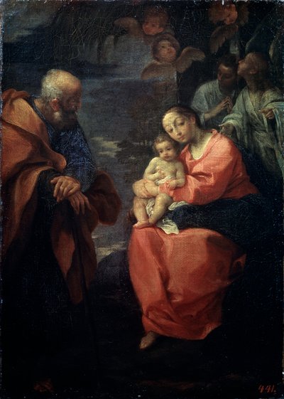 Den hellige familie under et palmetræ, Hvil på flugten til Egypten, slutningen af det 16. århundrede af Lodovico Carracci