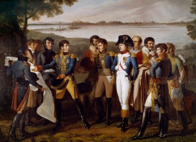 Napoleon I beordrede at lægge en bro over Donau ved Ebersdorf den 19. maj 1809. General Henri Gatien Bertrand (1773-1844) præsenterer broens plan for at passere gennem øen Lobau "" Detalje. Maleri af Ludovico Venuti (aktivt mellem 1799-1810) af Lodovico Venuti