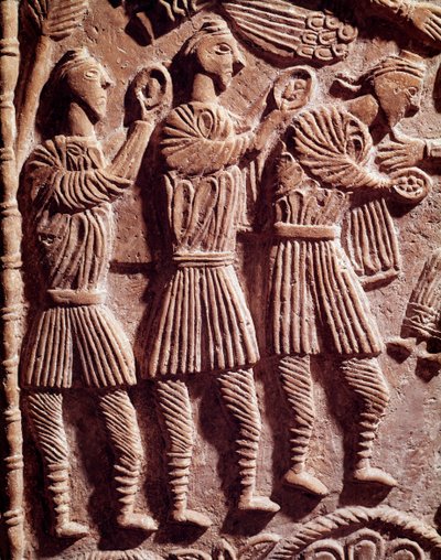 Lombard kunst: de kloge konger, lavt relief fra hertug Rachis alter - Skulptur, Lombard kunst, 737-744 - Cividale del Friuli, Chretien Museum, katedralens skat af Lombard School