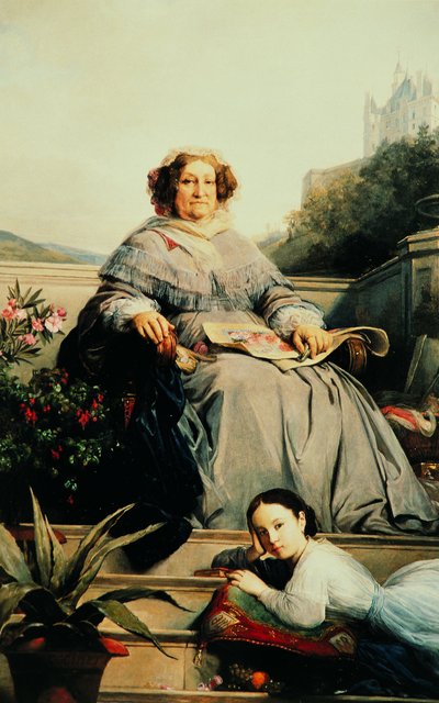 Portræt af Madame Clicquot, født Ponsardin 1777-1866 med sin datter, mellem 1851 og 1860. af Léon Cogniet