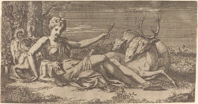 Diana hviler af Léon Davent after Francesco Primaticcio