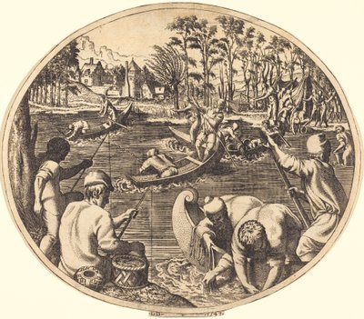 Fiskescene af Léon Davent after Francesco Primaticcio