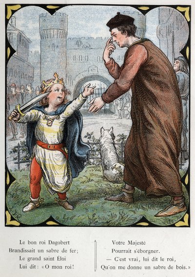 Illustration af Lorenz Frolich (1820-1908) til den populære sang "Den gode konge Dagobert"". Udgave J. Hetzel.Omkring 1880. af Lorens Frolich