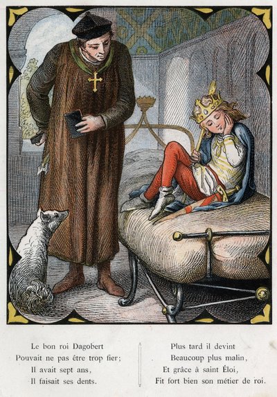 Illustration af Lorenz Frolich (1820-1908) til den populære sang "Den gode konge Dagobert"". Udgave af J. Hetzel.Omkring 1880. (Tandpine) . af Lorens Frolich