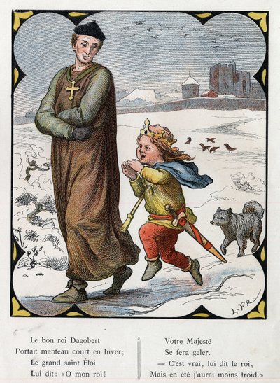 Illustration af Lorenz Frolich (1820-1908) til den populære sang "Den gode konge Dagobert"". Udgave J. Hetzel.Omkring 1880. af Lorens Frolich
