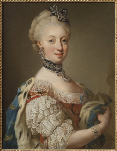 Sophie Madeleine de Danemark, reine de Suede - Portræt af Sophia Magdalena af Danmark (1746-1813), dronning af Sverige, af Pasch, Lorenz, den yngre (1733-1805). Olie på lærred af Lorens the Younger Pasch