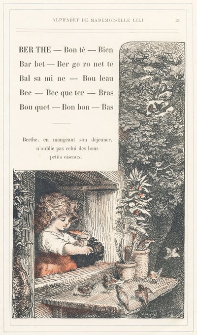 Berthe, Bonte, Well, Barbet, Bergeronnette, Balsamine, Birch, Beak, Becqueter, Arm, Bouquet, Candy, Bottom, side 15 - Alfabet af Mademoiselle Lili, af L. Froelich og af en far (Hetzel selv). Bibliotheque  Magasin d